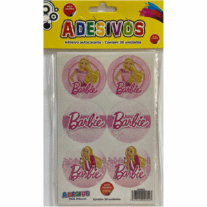 Cartela de Adesivos Temáticos Barbie para Festa – Ideal para Pirulitos