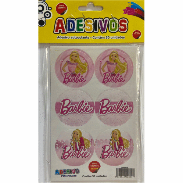 Cartela de Adesivos Temáticos Barbie para Festa – Ideal para Pirulitos