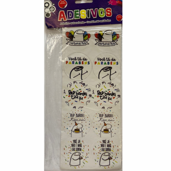 Cartela de Adesivos Temáticos Flork para Festa – Ideal para Pirulitos