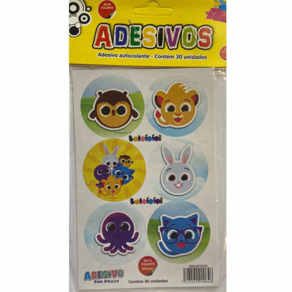 Cartela de Adesivos Temáticos Bolofofo para Festa – Ideal para Pirulitos