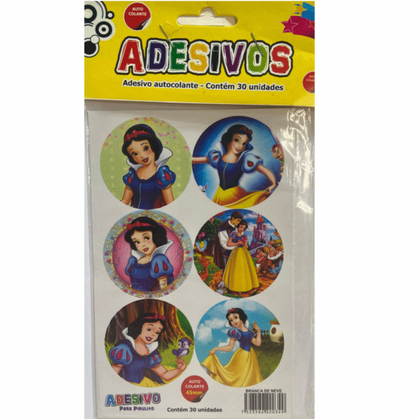 Cartela de Adesivos Temáticos Branca de neve para Festa – Ideal para Pirulitos