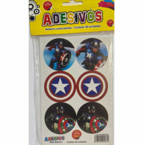 Cartela de Adesivos Temáticos Capitão América para Festa – Ideal para Pirulitos