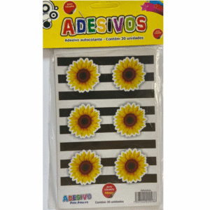 Cartela de Adesivos Temáticos Girassol para Festa – Ideal para Pirulitos