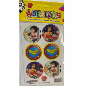 Cartela de Adesivos Temáticos Mulher Maravilha para Festa – Ideal para Pirulitos