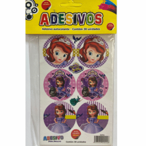 Cartela de Adesivos Temáticos Princesinha Sofia para Festa – Ideal para Pirulitos