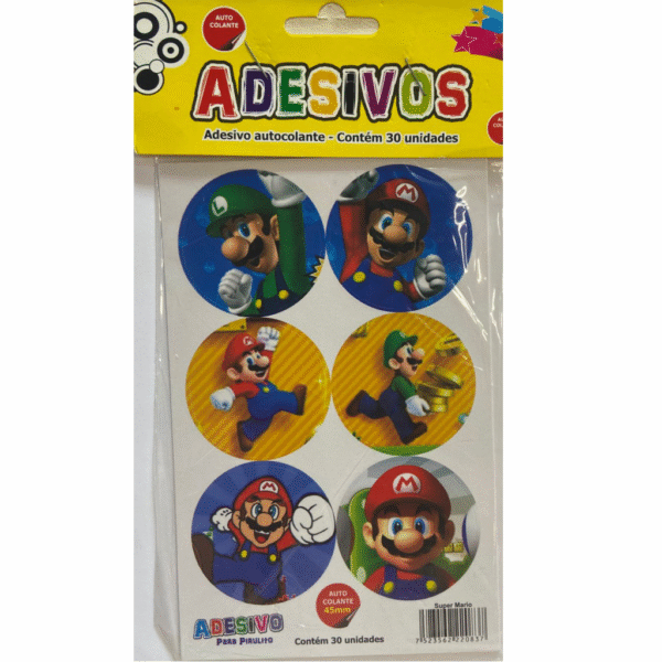Cartela de Adesivos Temáticos Super Mário para Festa – Ideal para Pirulitos