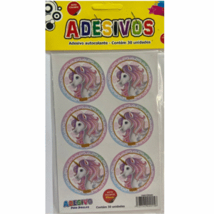 Cartela de Adesivos Temáticos Unicórnio para Festa – Ideal para Pirulitos